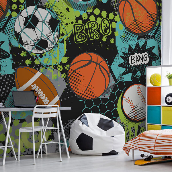 Collage sportif avec des couleurs vibrantes Papier peint Collage sportif avec des couleurs vibrantes
