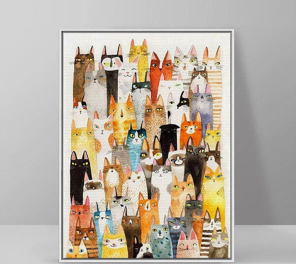 Des chats colorés se rassemblent avec des yeux curieux Tableaux Des chats colorés se rassemblent avec des yeux curieux