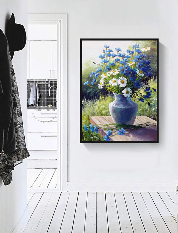 Bleuets et marguerites dans un vase Tableaux Bleuets et marguerites dans un vase
