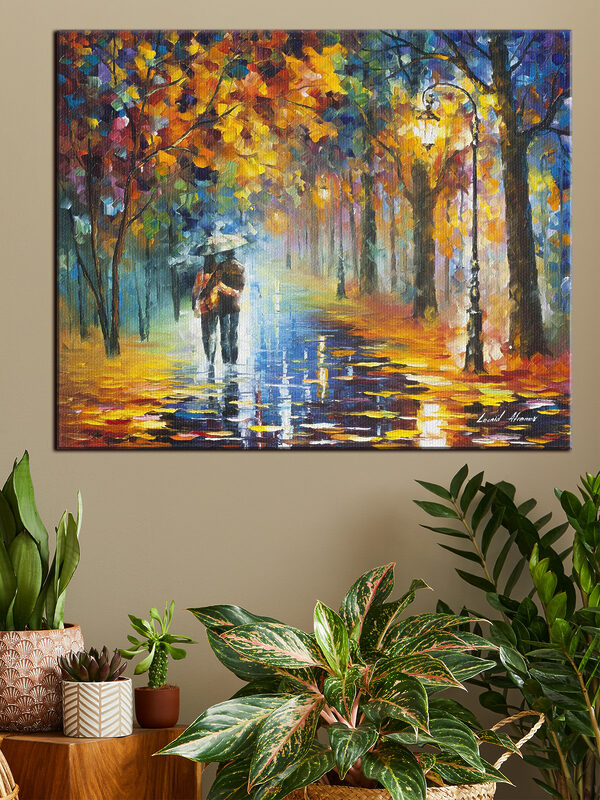 Peinture d'un couple marchant sous la pluie Tableaux Peinture d'un couple marchant sous la pluie