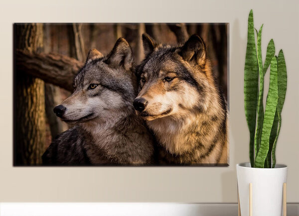 Les loups regardent dans le silence de la forêt Tableaux Les loups regardent dans le silence de la forêt