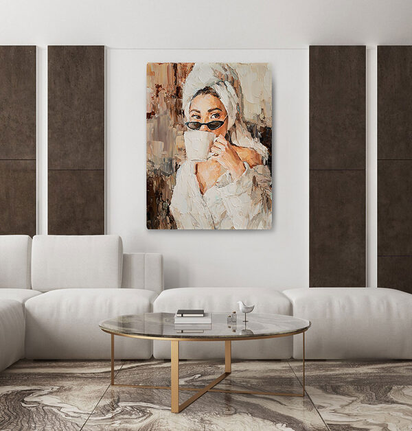 Peinture d'une femme tenant une tasse Tableaux Peinture d'une femme tenant une tasse