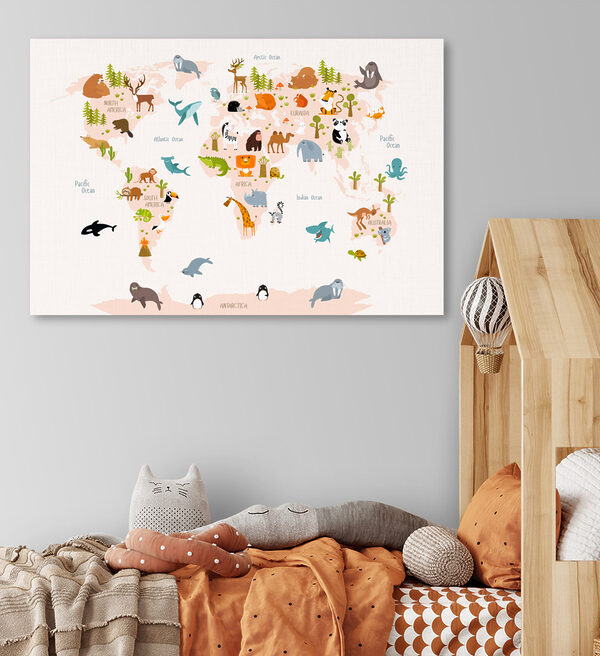 Carte du monde avec animaux Tableaux Carte du monde avec animaux