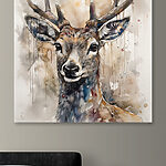 Tableaux Portrait de cerf à l'aquarelle avec ses bois