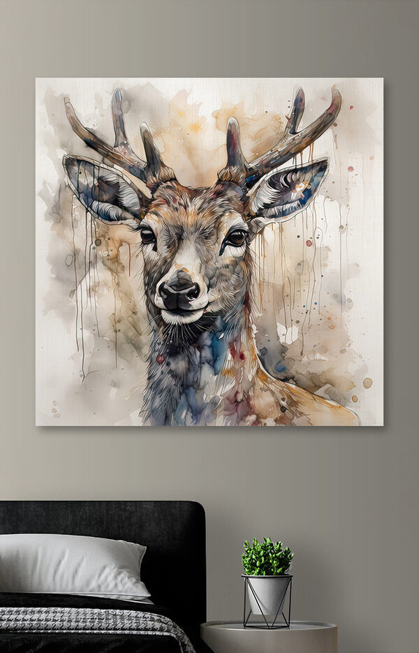 Portrait de cerf à l'aquarelle avec ses bois Tableaux Portrait de cerf à l'aquarelle avec ses bois