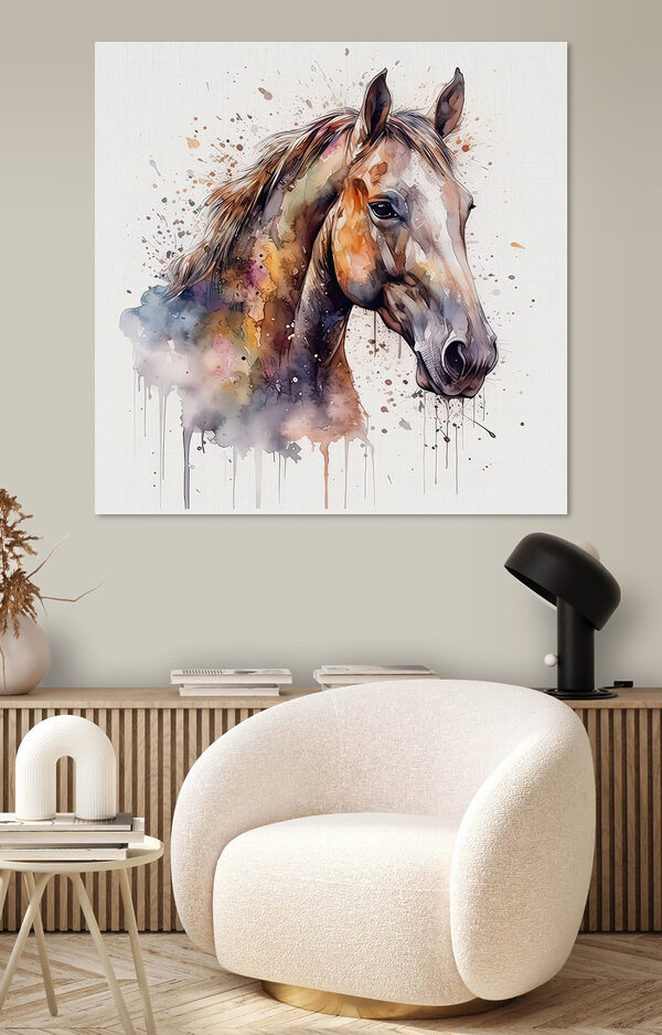 Cheval vibrant dans une éclaboussure d'aquarelle Tableaux Cheval vibrant dans une éclaboussure d'aquarelle