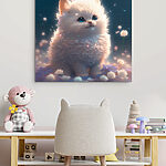 Tableaux Chaton duveteux au milieu de pétales lumineux.