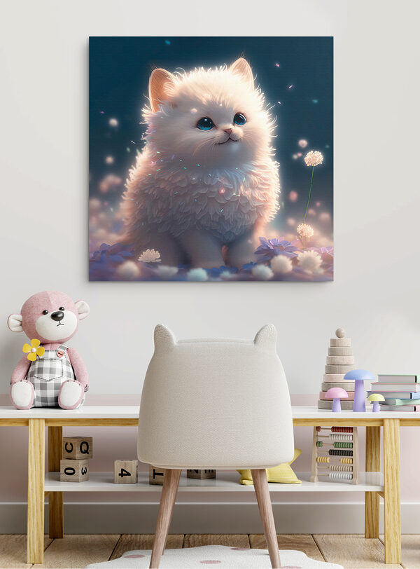 Chaton duveteux au milieu de pétales lumineux Tableaux Chaton duveteux au milieu de pétales lumineux