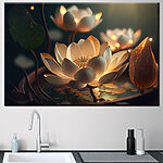 Tableaux Le lotus illuminé fleurit dans l'obscurité.