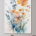 Tableaux Fleurs de jardin colorées en aquarelle.