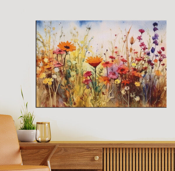 Fleurs sauvages vibrantes dans une peinture à l'aquarelle Tableaux Fleurs sauvages vibrantes dans une peinture à l'aquarelle