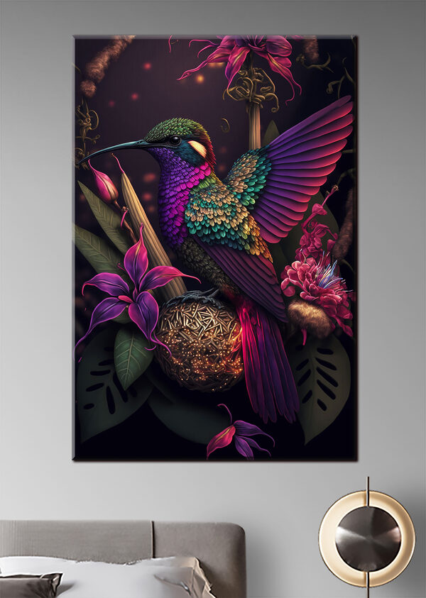 Colibri vibrant parmi des fleurs exotiques Tableaux Colibri vibrant parmi des fleurs exotiques