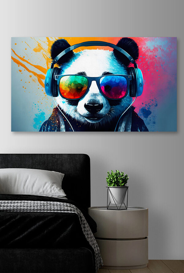 Panda portant des écouteurs et des lunettes de soleil Tableaux Panda portant des écouteurs et des lunettes de soleil
