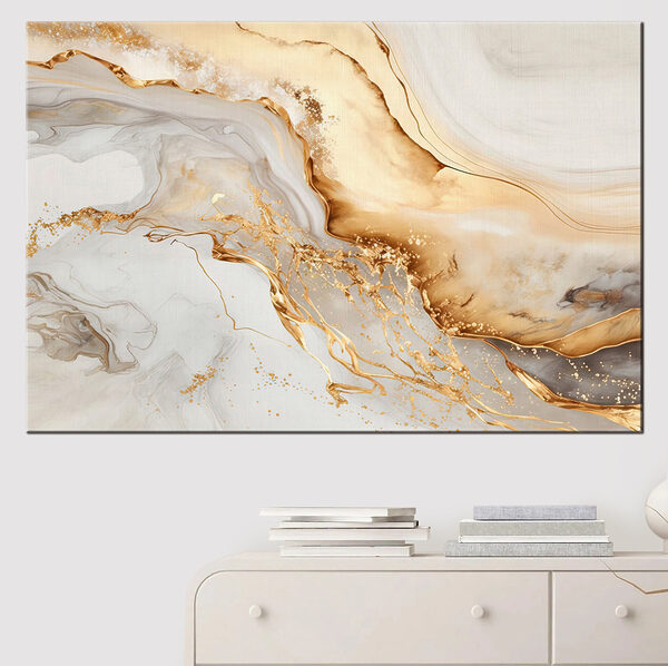 Tableaux Tableaux Élégant marbre tourbillonnant aux accents liquides. (UGS : s34129)