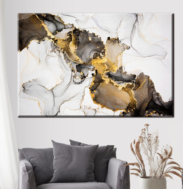 Motif abstrait de marbre noir et jaune Tableaux Motif abstrait de marbre noir et jaune