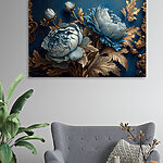 Tableaux Fleurs bleues avec détails ornementaux.