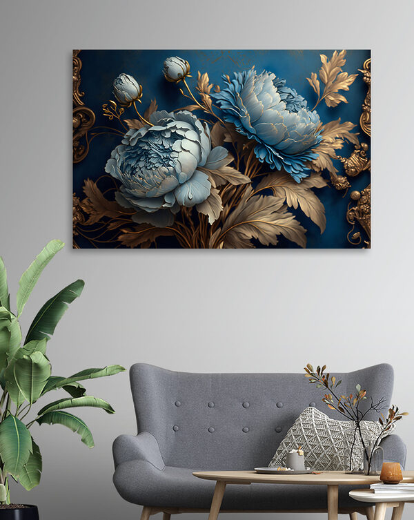 Fleurs bleues avec détails ornementaux Tableaux Fleurs bleues avec détails ornementaux