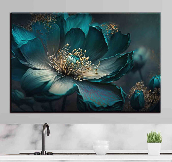 Fleur lumineuse de couleur sarcelle avec des accents lumineux Tableaux Fleur lumineuse de couleur sarcelle avec des accents lumineux