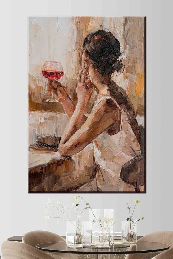 Tableaux Tableaux Peinture d'une femme tenant un verre de vin (UGS : s34590)