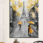Tableaux Les rues de Paris sous les parapluies jaunes.