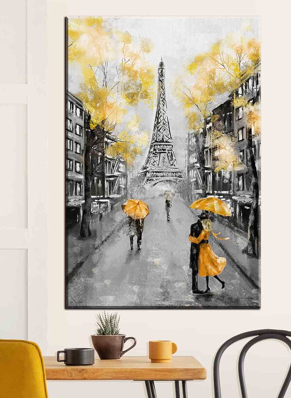 Les rues de Paris sous les parapluies jaunes Tableaux Les rues de Paris sous les parapluies jaunes