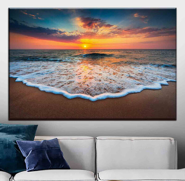 Les vagues du coucher du soleil embrassent le rivage Tableaux Les vagues du coucher du soleil embrassent le rivage