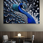 Tableaux Paon bleu et argent
