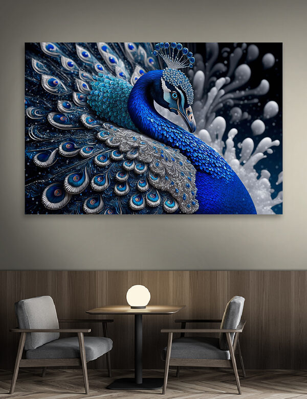 Paon bleu et argent Tableaux Paon bleu et argent