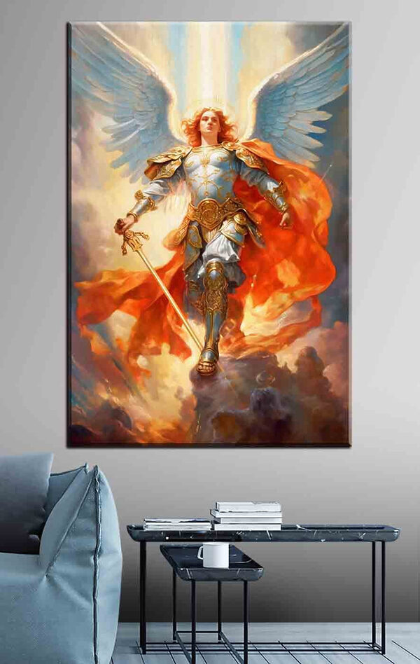 Peinture d'une personne en armure avec des ailes et une épée Tableaux Peinture d'une personne en armure avec des ailes et une épée