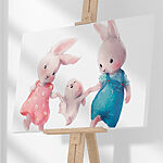 Tableaux Des lapins qui dansent avec des sourires joyeux