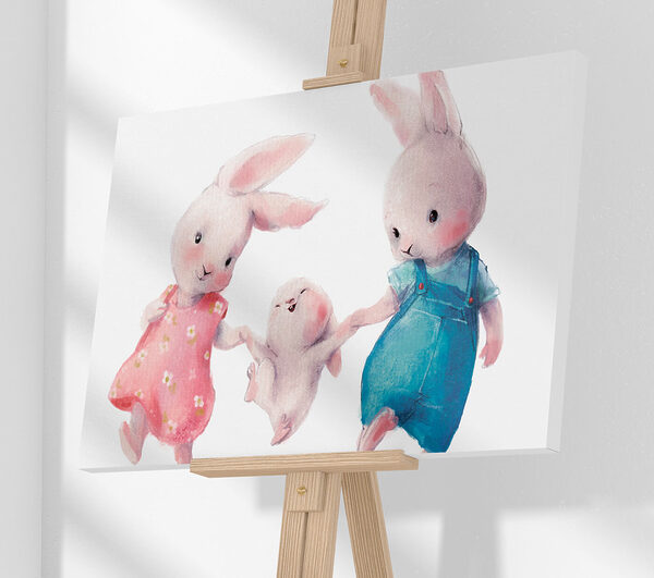 Des lapins qui dansent avec des sourires joyeux Tableaux Des lapins qui dansent avec des sourires joyeux