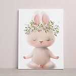 Tableaux Lapin en méditation avec couronne florale.