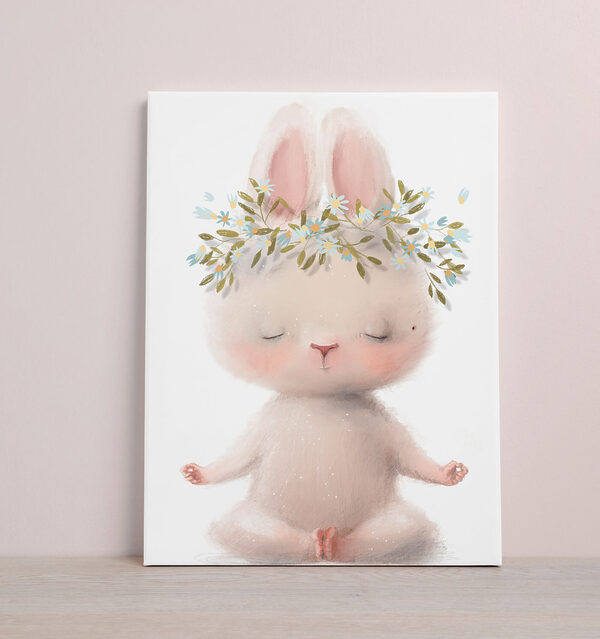 Lapin en méditation avec couronne florale Tableaux Lapin en méditation avec couronne florale