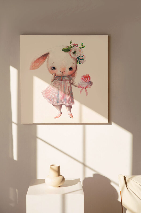 Lapin fleuri avec une friandise Tableaux Lapin fleuri avec une friandise