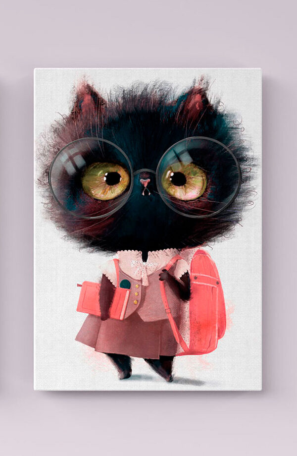 Chat à lunettes prêt pour l'école Tableaux Chat à lunettes prêt pour l'école