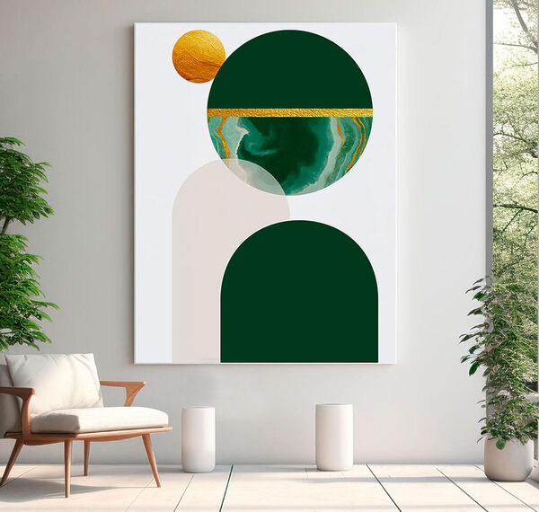 Orbes d'émeraude flottant dans un espace abstrait Tableaux Orbes d'émeraude flottant dans un espace abstrait