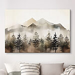 Tableaux Des montagnes brumeuses avec des arbres imposants