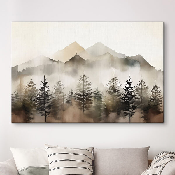 Des montagnes brumeuses avec des arbres imposants Tableaux Des montagnes brumeuses avec des arbres imposants