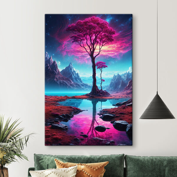 Arbre sur lequel pousse une fleur rose Tableaux Arbre sur lequel pousse une fleur rose