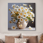 Tableaux Marguerites fleurissant dans un vase en céramique.