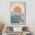 Tableaux Coucher de soleil sur des vagues et des feuilles.