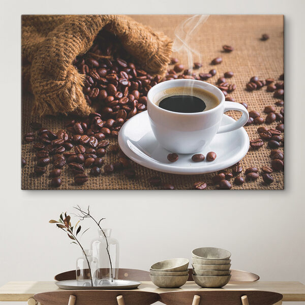 Tasse de café et sac de grains de café Tableaux Tasse de café et sac de grains de café
