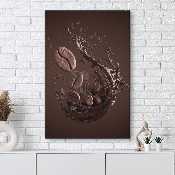 Grains de café nageant dans des tourbillons de liquide Tableaux Grains de café nageant dans des tourbillons de liquide