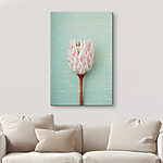 Tableaux Fleur de Protea sur fond bleu.