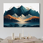 Tableaux Chaîne de montagnes avec arbres et nuages