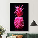 Tableaux Ananas rose vif sur fond noir.