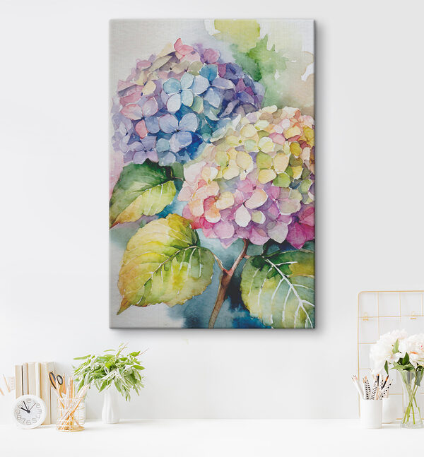 Hortensias en aquarelle dans des teintes vibrantes Tableaux Hortensias en aquarelle dans des teintes vibrantes
