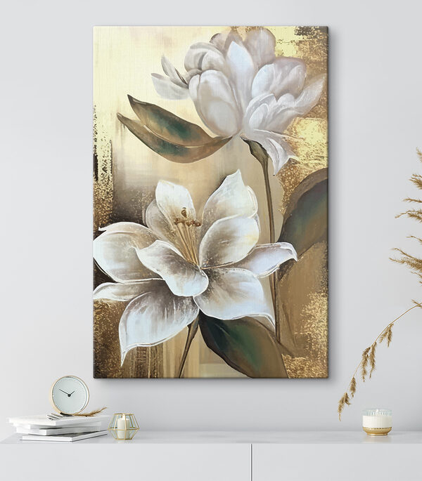 Illustration de fleurs blanches avec des feuilles vertes Tableaux Illustration de fleurs blanches avec des feuilles vertes