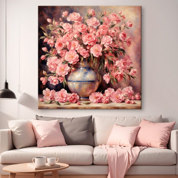Fleurs roses dans un vase en céramique Tableaux Fleurs roses dans un vase en céramique