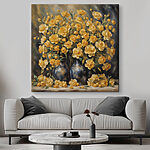 Tableaux Arrangement de roses jaunes dans des vases artistiques.